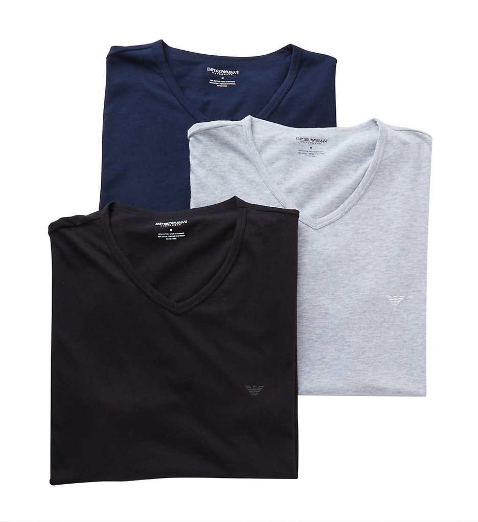 Emporio Armani 856CC722 Essentials Pure Cotton V-Neck - 3 Pack (Grey/Black/Navy)