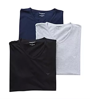 Essentials Pure Cotton V-Neck - 3 Pack Grey/Black/Navy L