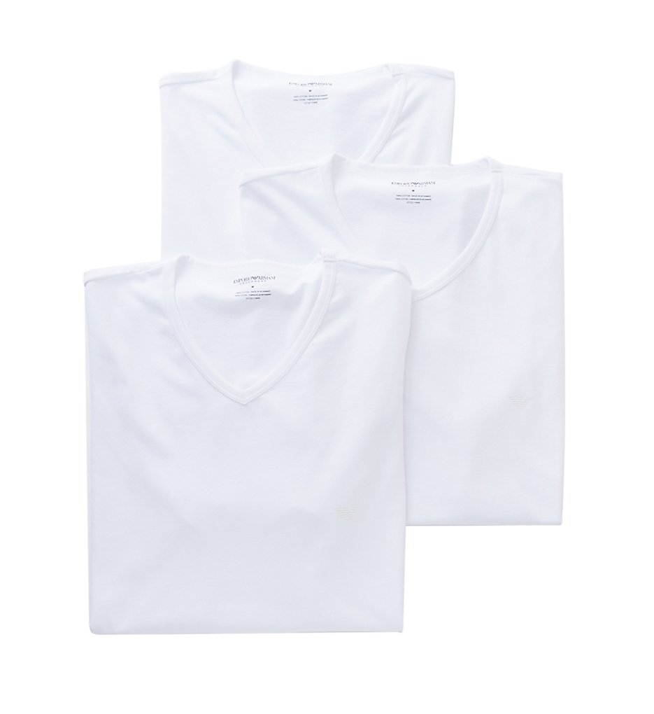 Emporio Armani 856CC722 Essentials Pure Cotton V-Neck - 3 Pack (White)