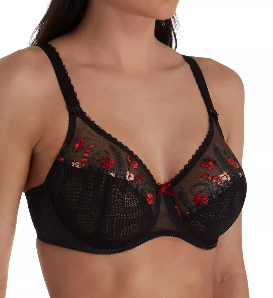 Ashley Embroidered Underwire Full Cup Bra Black 34C