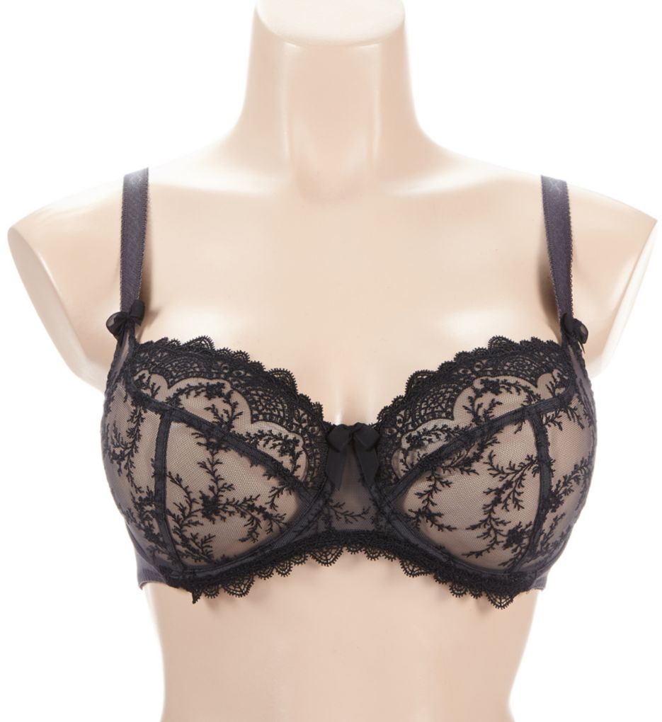 Black extra support plunging underwire low-necked bra, LOUISE