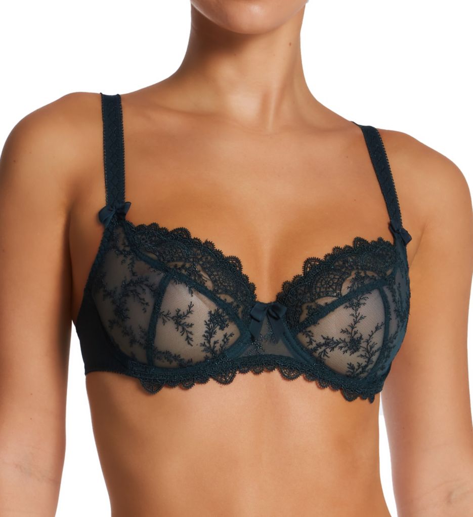 Black supportive embroidered plunging tulle underwire full cup bra | LOUISE  | Empreinte Official Boutique