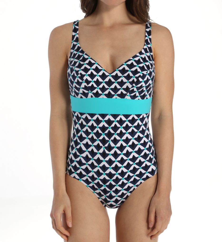 Ludique V-Neck One Piece Swimsuit-fs