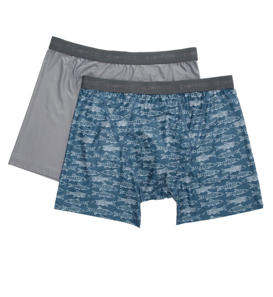 Give-N-Go 2.0 Boxer Briefs - 2 Pack Steel Onyx/Blue Fish 2XL by Ex