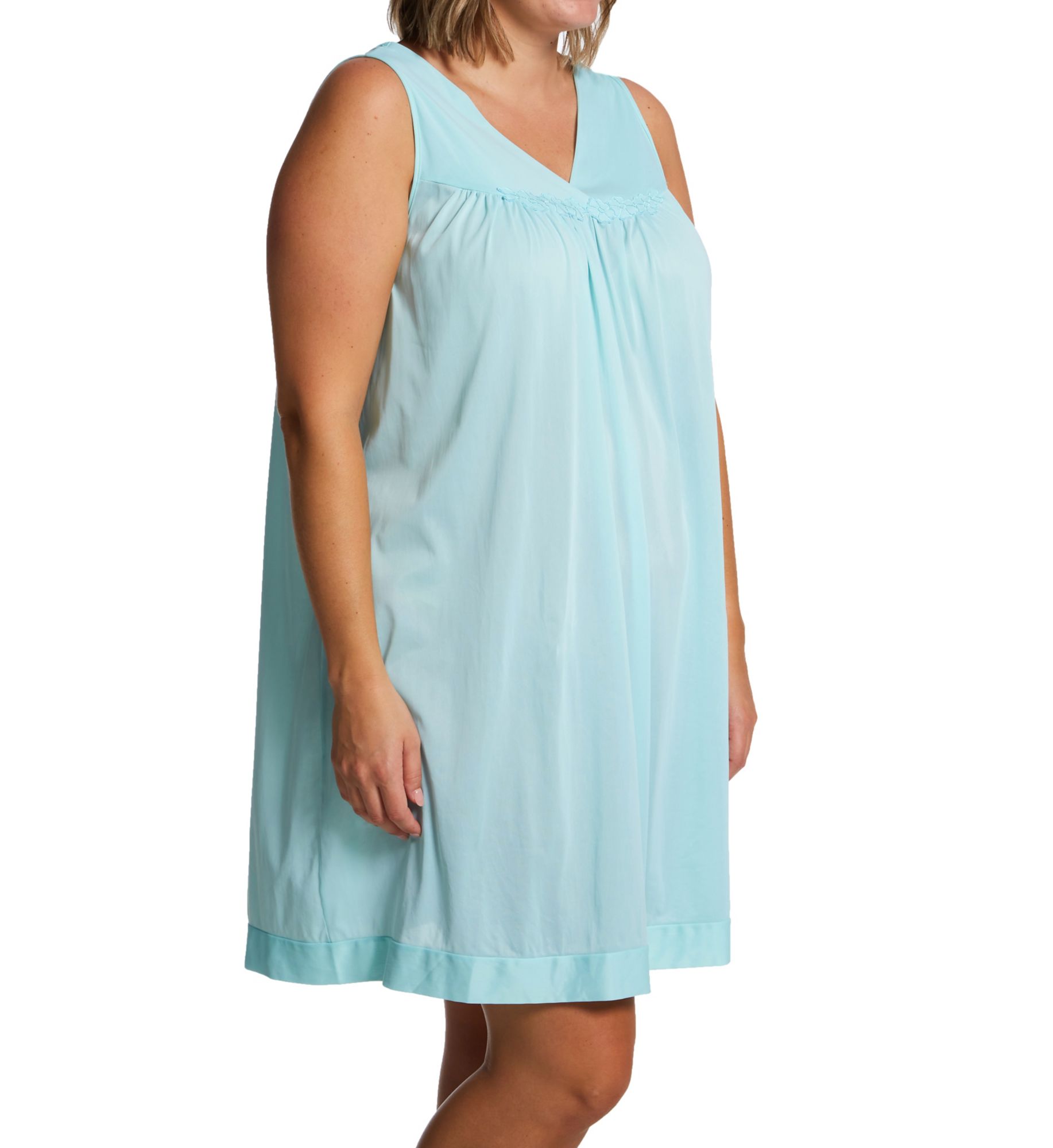 Exquisite Form Plus Coloratura Sleeveless Short Nightgown Azure Mist 1X  - Image 1