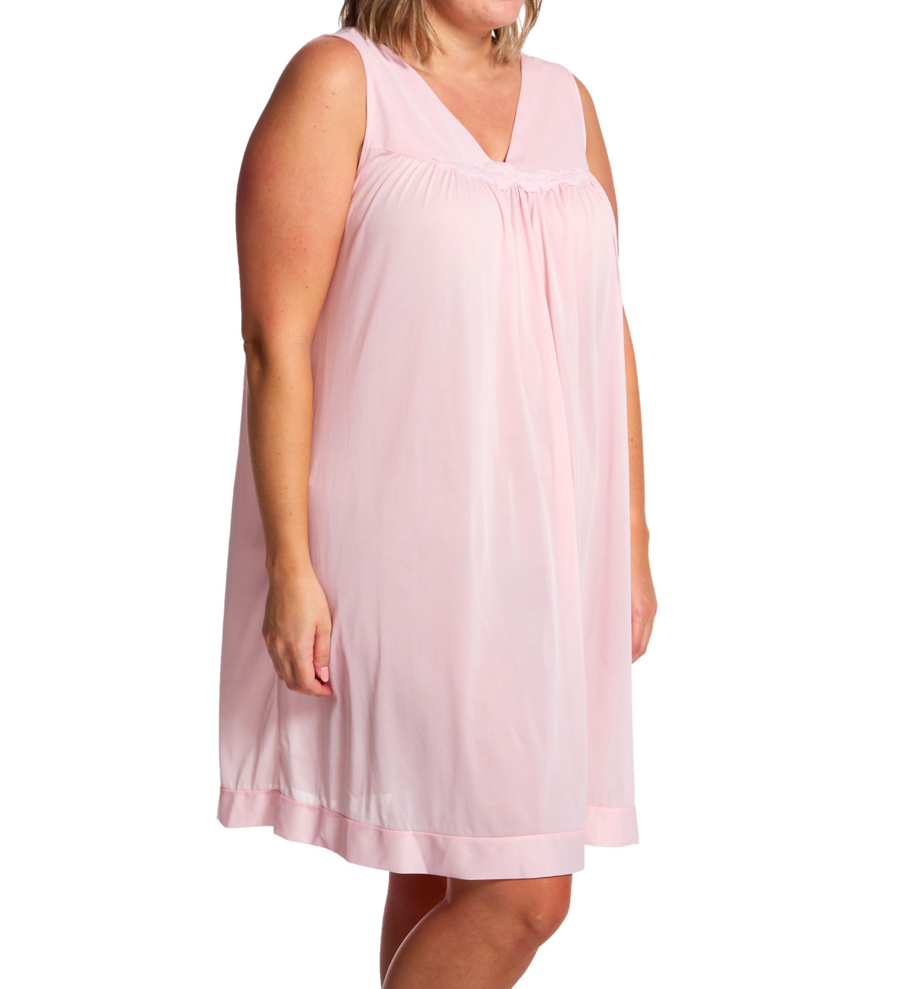 Exquisite Form Plus Coloratura Sleeveless Short Nightgown Pink Champange 3X  - Image 1