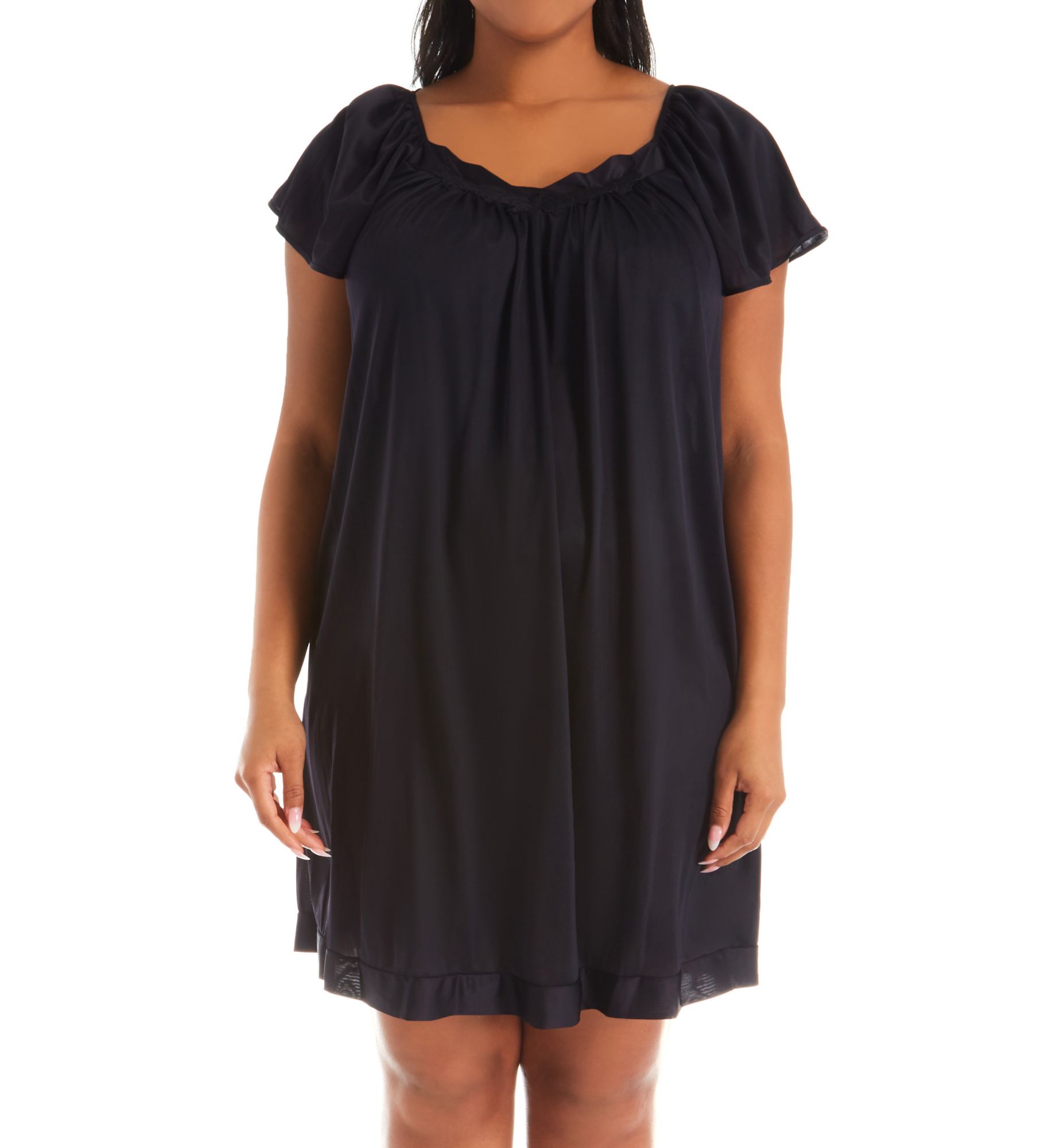 Exquisite Form Coloratura Flutter Sleeve Short Nightgown Midnight Black 2X  - Image 1
