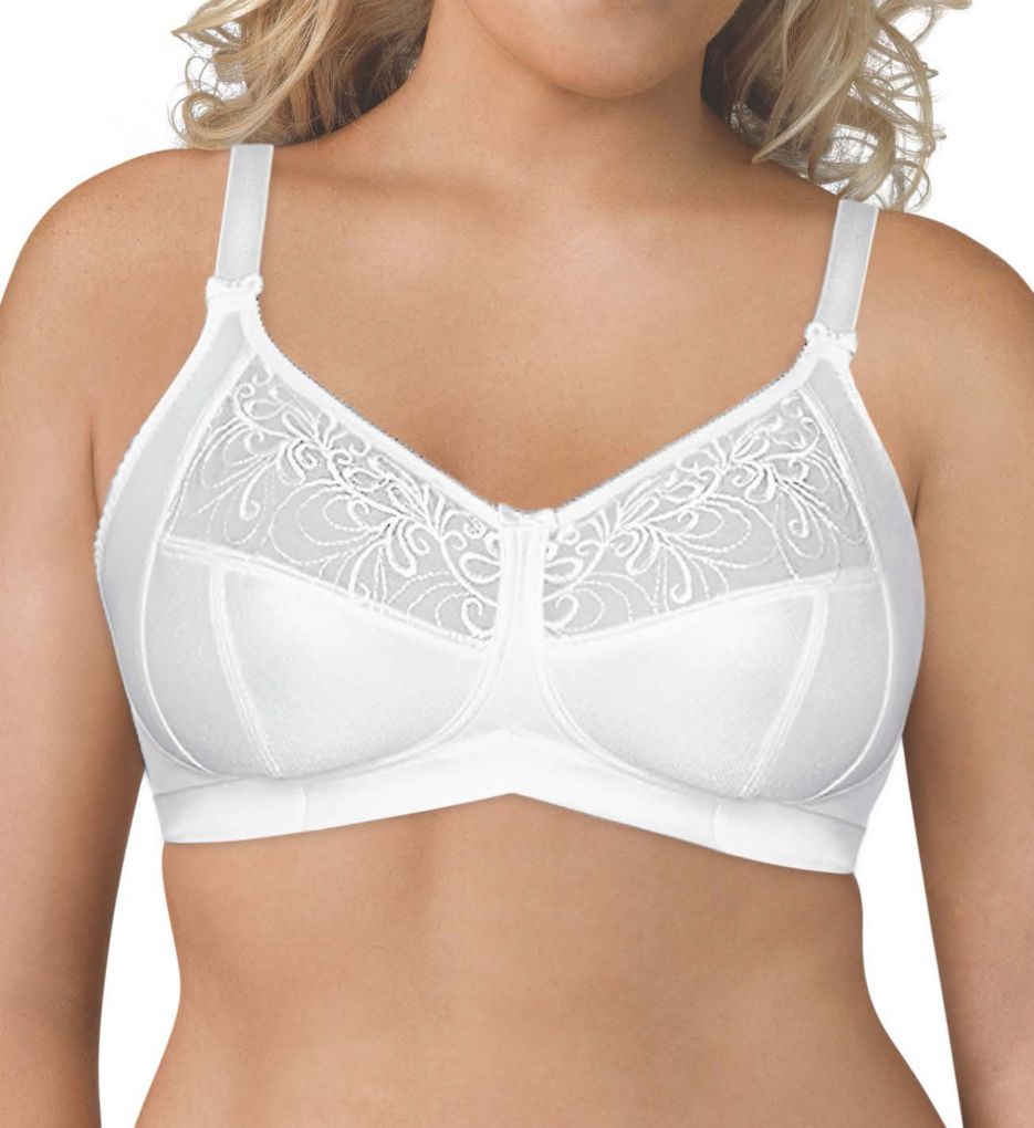 Exquisite Form : Exquisite Form 5100514 Wirefree 4-Part Cup Bra with Embroidered Mesh (White 48DD)