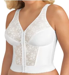 Front Close Lace Longline Posture Bra White 46B