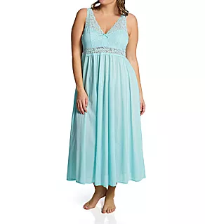 Plus Size Stretch Lace Sleeveless Long Gown Azure Mist 3X
