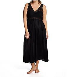 Plus Size Stretch Lace Sleeveless Long Gown Midnight Black 2X