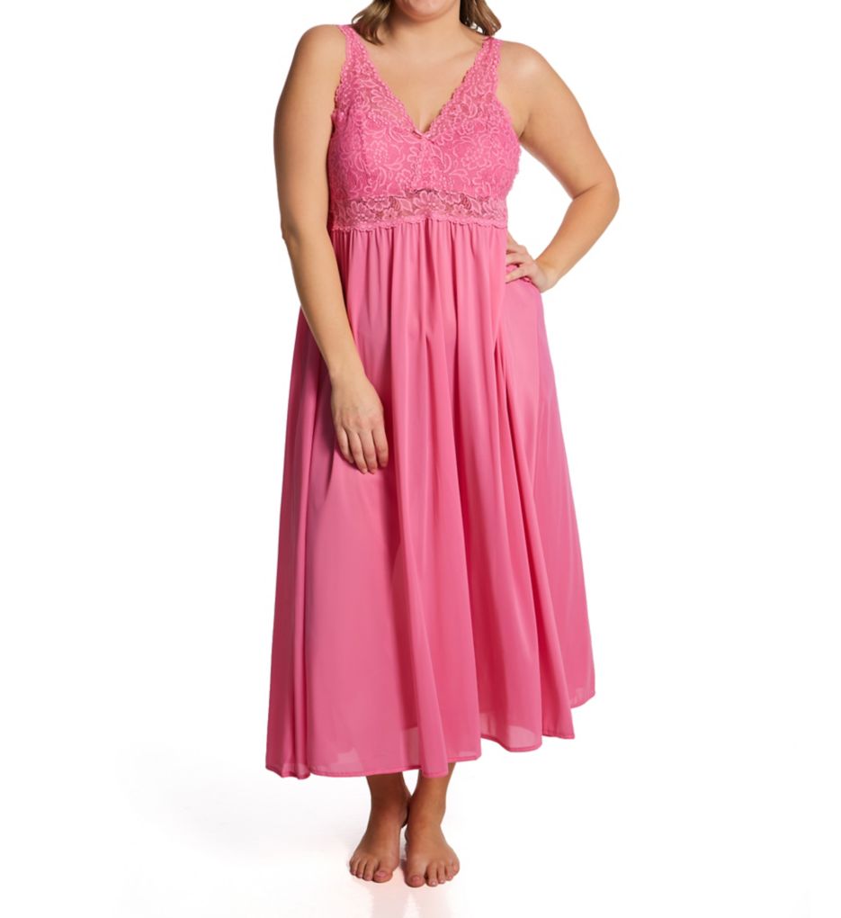 Exquisite Form Plus Size Stretch Lace Sleeveless Long Gown Perfumed Rose 1X  - Image 1