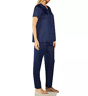 Coloratura Vintage Short Sleeve Pajama Set Navy Blue S