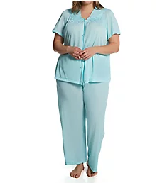 Plus Coloratura Vintage Short Sleeve Pajama Set Azure Mist 1X