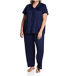 Plus Coloratura Vintage Short Sleeve Pajama Set Navy Blue 1X