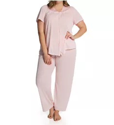 Plus Coloratura Vintage Short Sleeve Pajama Set Pink Champange 1X