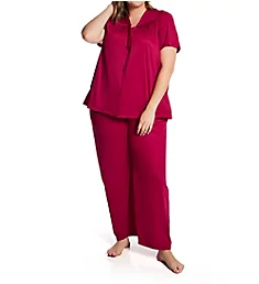 Plus Coloratura Vintage Short Sleeve Pajama Set Sangria 1X