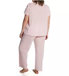 Plus Coloratura Vintage Short Sleeve Pajama Set Pink Champange 1X