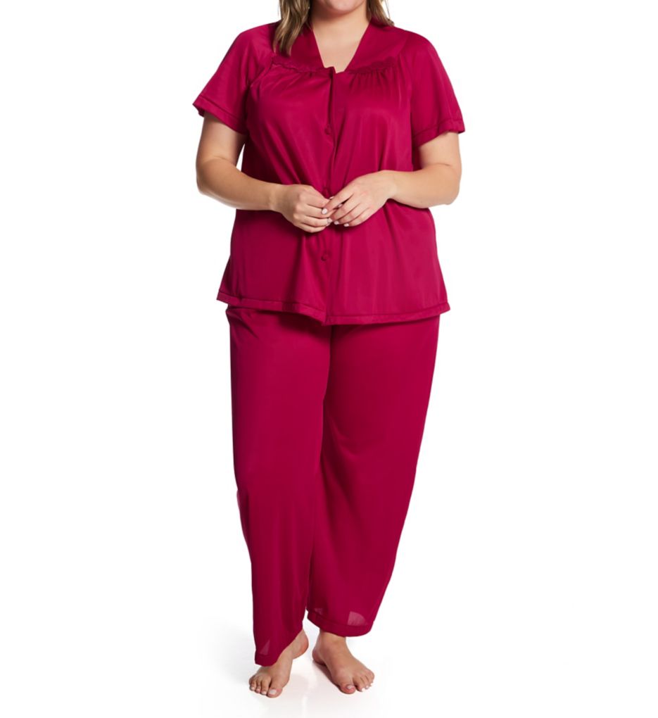 Exquisite Form Plus Coloratura Vintage Short Sleeve Pajama Set Sangria 3X  - Image 1