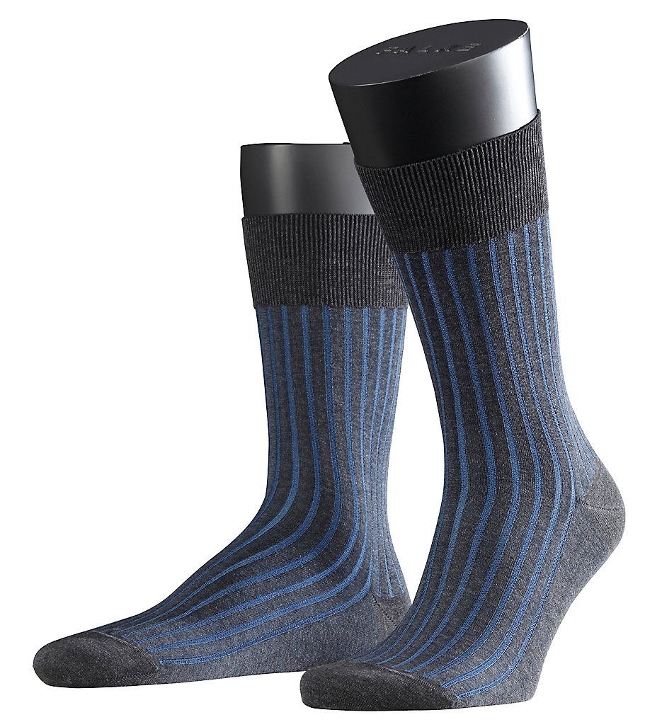 Falke 14648 Shadow Mercerized Cotton Ribbed Sock (Anthra/Blue)