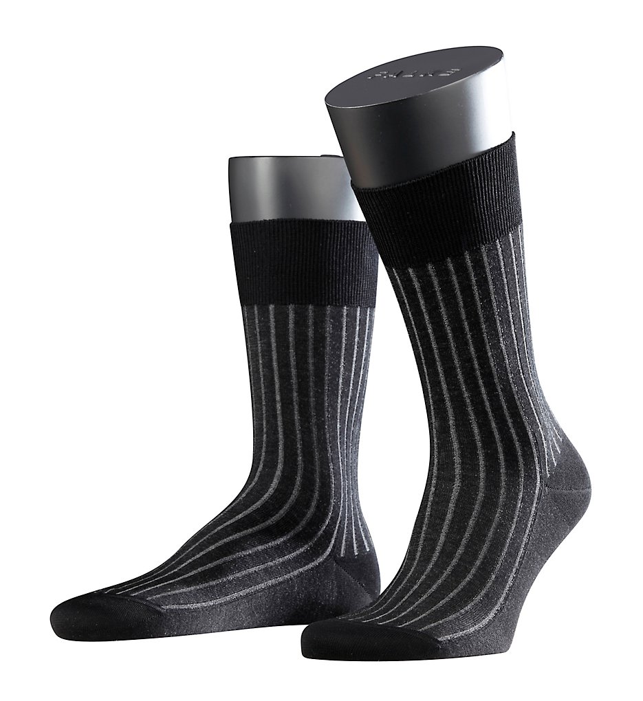 Falke 14648 Shadow Mercerized Cotton Ribbed Sock (Black/Grey)