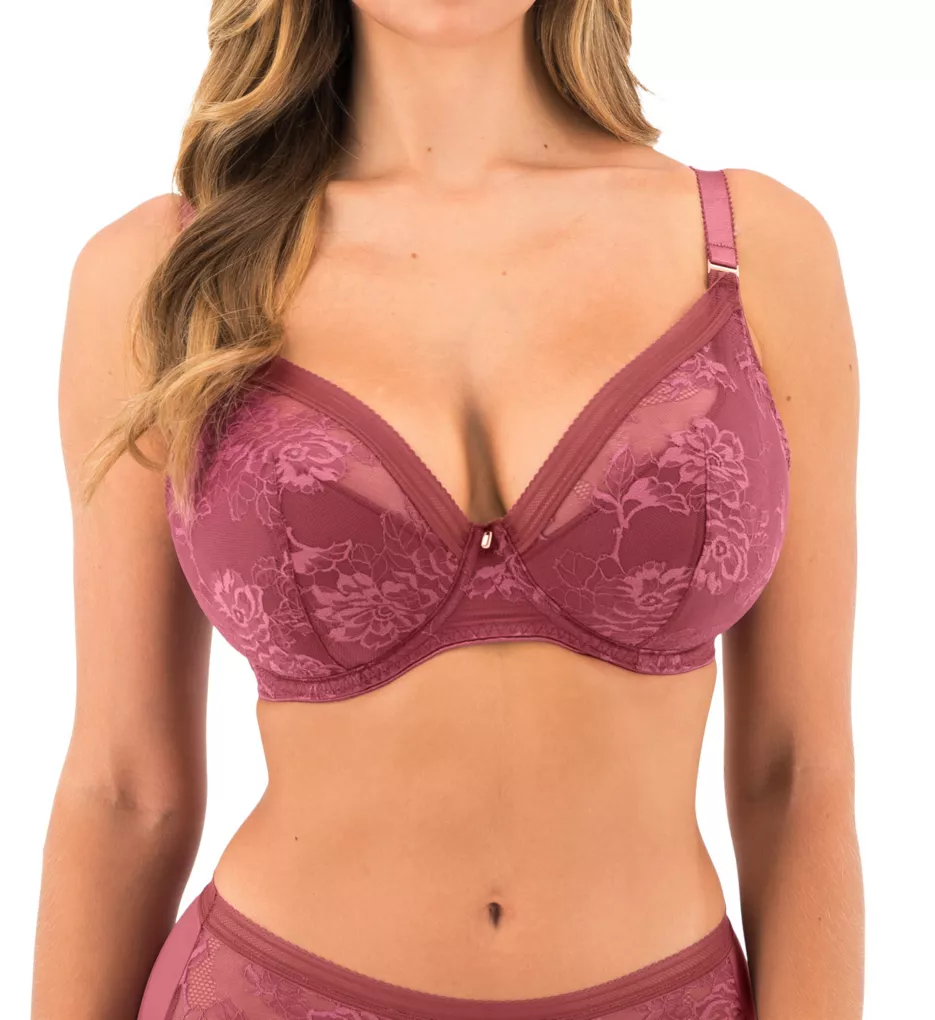 Fusion Lace Underwire Padded Plunge Bra Rosewood 30D