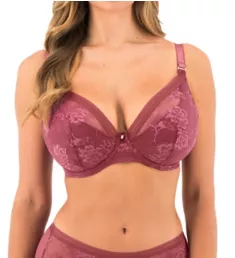 Fusion Lace Underwire Padded Plunge Bra Rosewood 30D