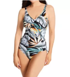 Bamboo Grove Underwire V-Neck One Piece Swimsuit Jet 34D