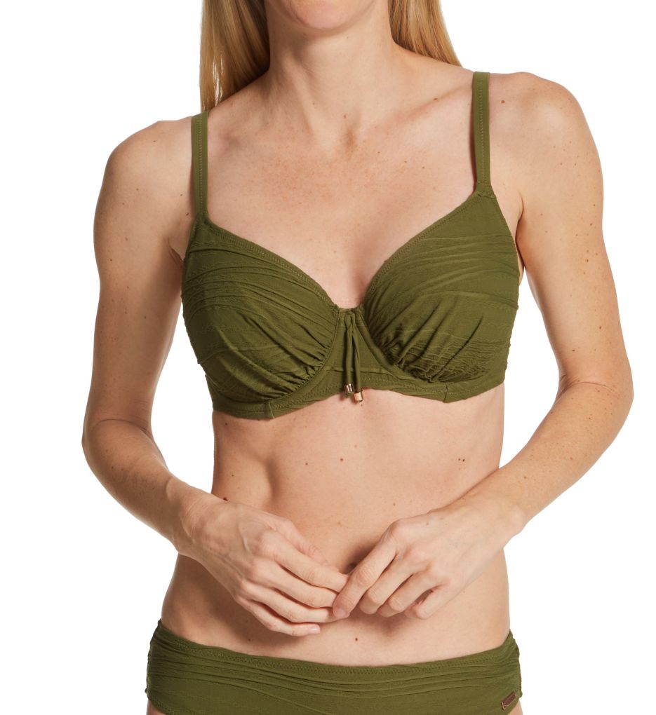 Sheer Mesh Full Coverage Unlined Underwire Bra - Olive Waves