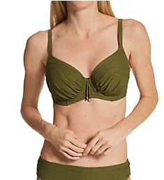 Beach Waves Underwire Gathered Full Cup Swim Top Olive 30D
