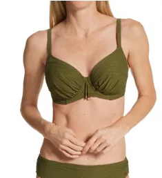 Beach Waves Underwire Gathered Full Cup Swim Top Olive 30D