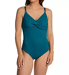 Ottawa Underwire Twist Front One Piece Swimsuit Petrol 32D