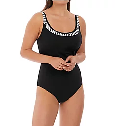 San Remo Underwire Scoop Back One Piece Swimsuit Black/White 32D