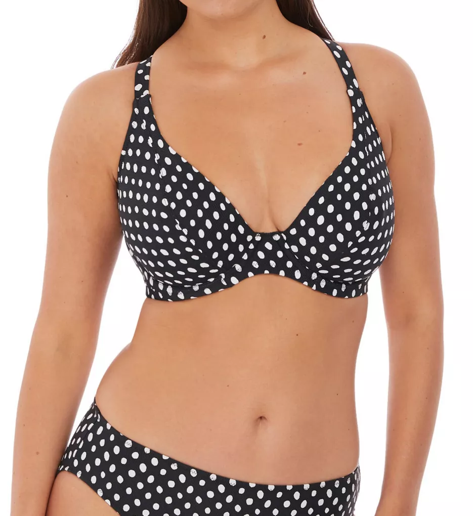 Santa Monica Underwire Plunge Bikini Swim Top Black/White 30E