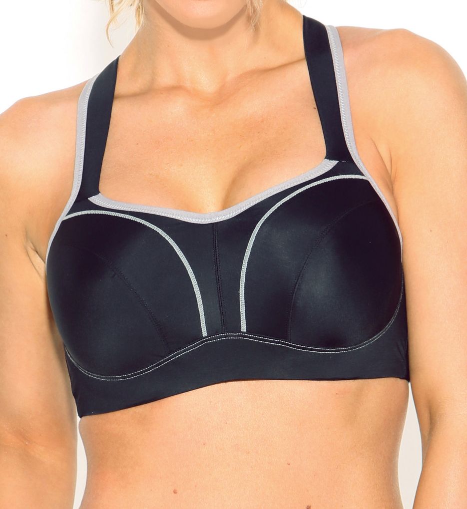 Fit Fully Yours Women's Pauline Full Coverage Underwire Sports Bra in Black/Grey | Plus Size 30G | HerRoom.com
