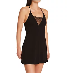 Kat Solid Knit Chemise with Lace Black S
