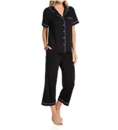 Annie Knit Notch Collar Capri PJ Set Black S