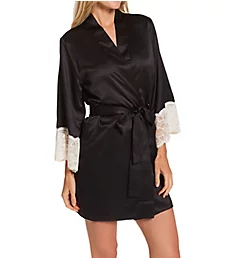 Kit Matte Charmeuse Wrap Robe with Lace Black S/M
