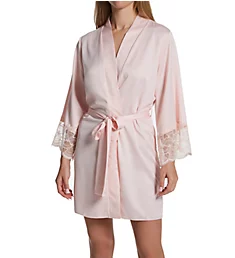 Kit Matte Charmeuse Wrap Robe with Lace Pink S/M