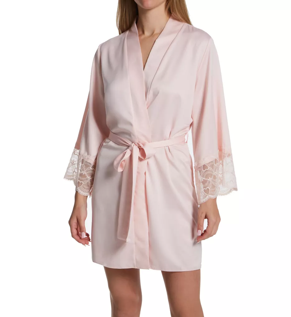 Kit Matte Charmeuse Wrap Robe with Lace Pink S/M