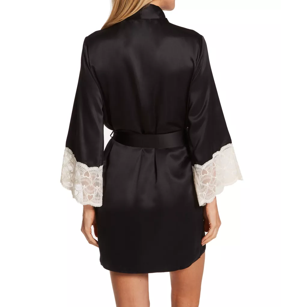 Kit Matte Charmeuse Wrap Robe with Lace Black S/M