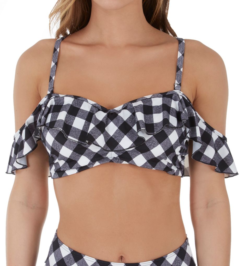 Freya Totally Check Underwire Off The Shoulder Swim Top Monochrome 32C  - Image 1