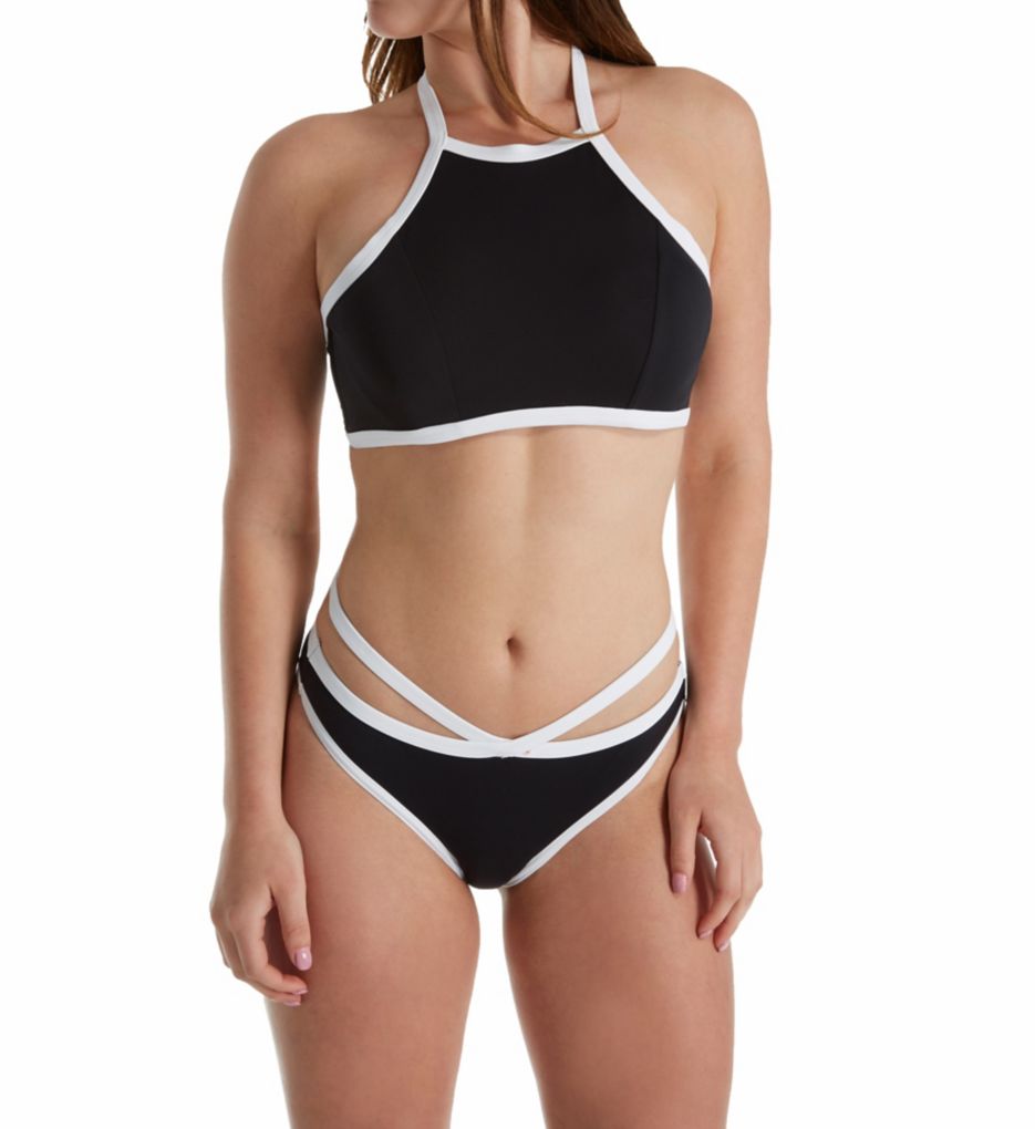 Back To Black High Neck Crop Swim Top-cs2