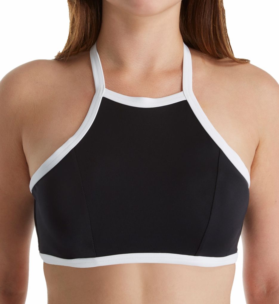 Back To Black High Neck Crop Swim Top-fs