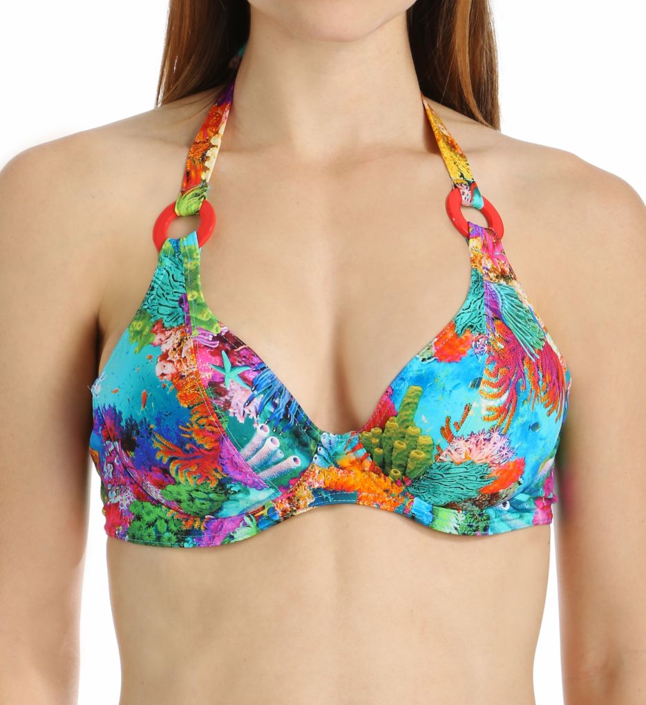 Under the Sea Underwire Banded Halter Swim Top-fs