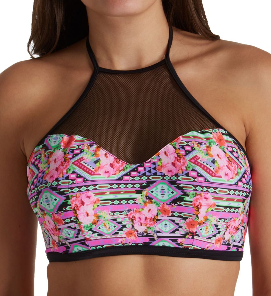 Texas Rose Underwire High Neck Crop Swim Top-fs