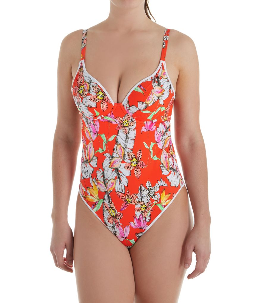 Wild Flower Underwire Plunge One Piece Swimsuit-fs