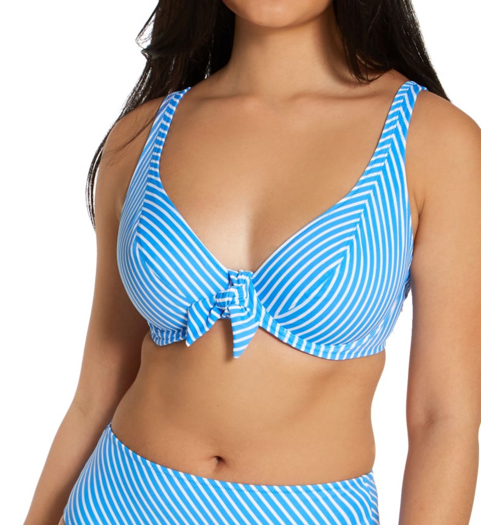Beach Hut Bandeau Bikini Top by Freya, Blue Stripe, Plunge Bikini