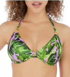 Jungle Oasis Underwire Bandless Halter Swim Top Cassis 30D