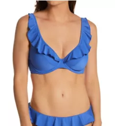 Jewel Cove Underwire High Apex Bikini Swim Top Plain Azure 28D